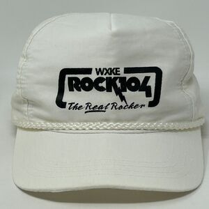Vintage 80s WXKE Rock 104 Hat Baseball Cap Fort Wayne Indiana Rope Corded White